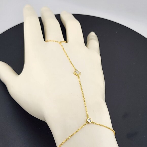 Sterling Silver Clover Hand Bracelet with Ring - Picture 9 of 9